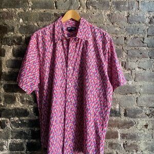 Lands' End Men's Pink and Blue Patterned Shirt